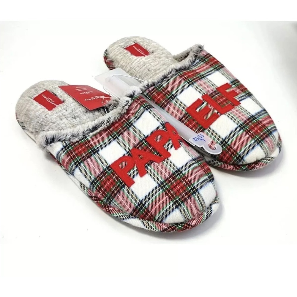 Wondershop Mens PAPA ELF Plaid Soft Slip On Christmas Shoes Slippers Sz M (9/10)